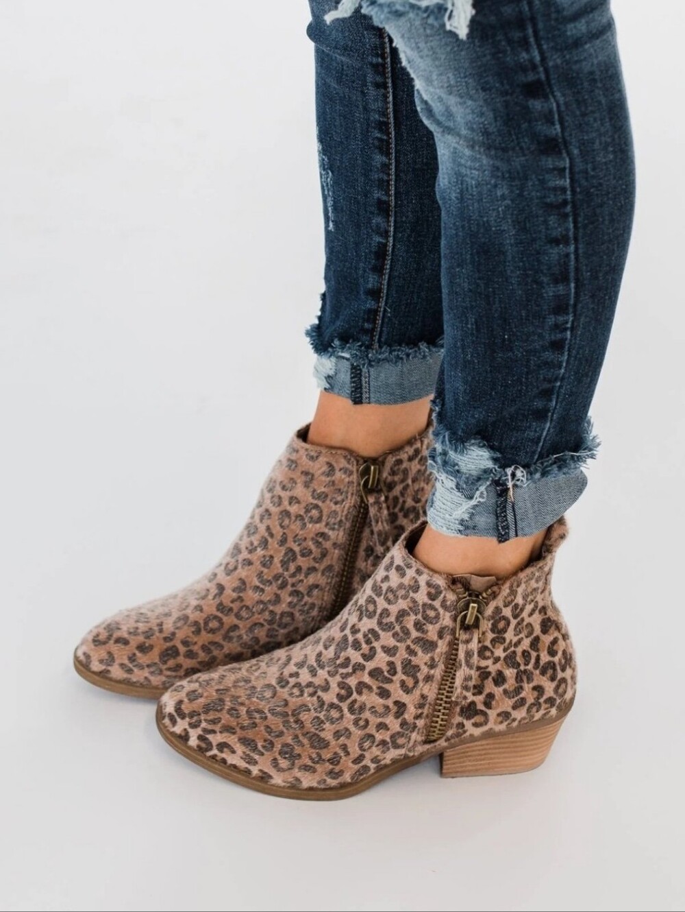 Very G Women’s Leopard Print  Calf Hair Ankle Boots - Black Taupe